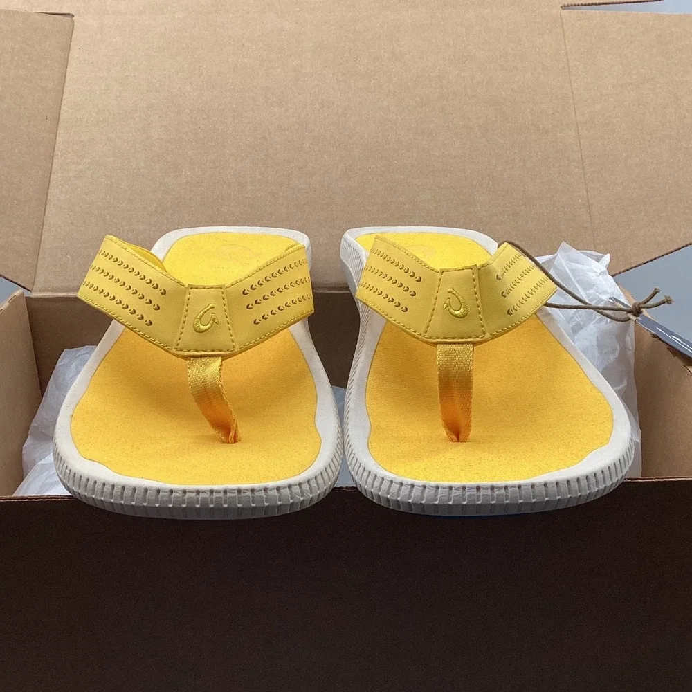 OluKai Ulele-M Mens Yellow White Flip Flop Sandals 10435-3H3H Size 14 NEW